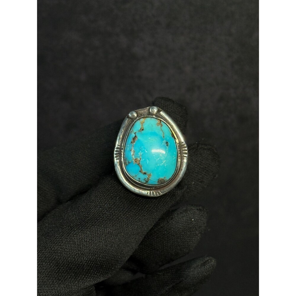 Native American Sterling Silver Turquoise Ring Size 6.5 12.3g